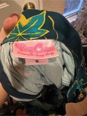 Pinup Couture Teal skirt with Yellow/Ref Leaf Print